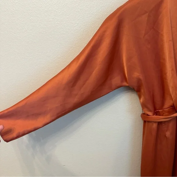 ASOS Rust Orange Satin Wrap Dress - Picture 8 of 11